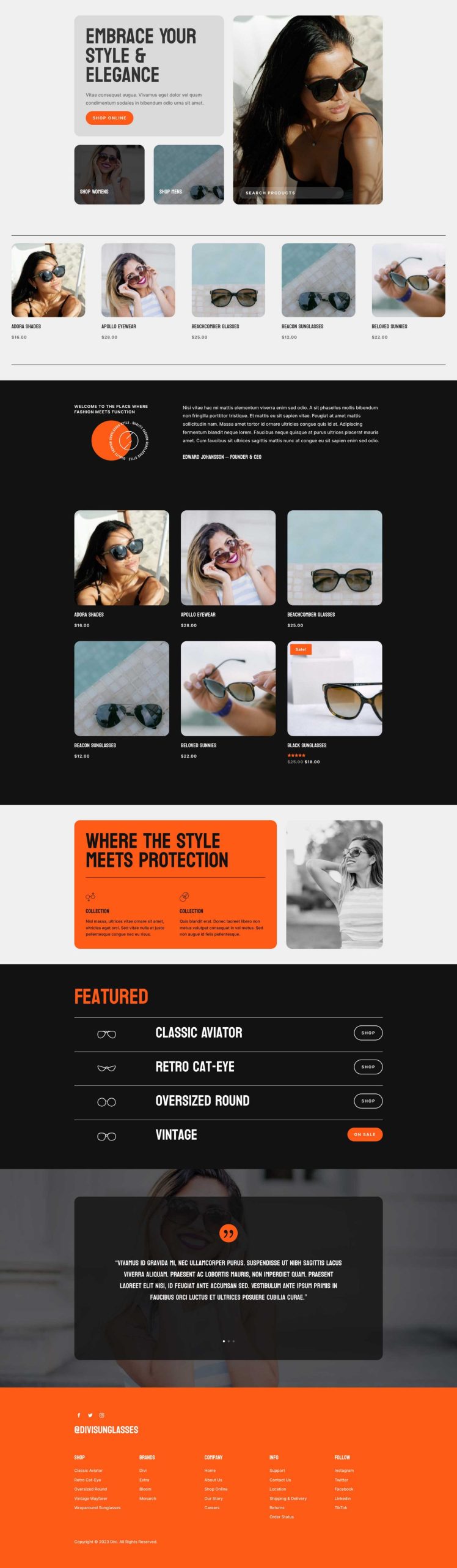 strona internetowa dla sklepu z okularami